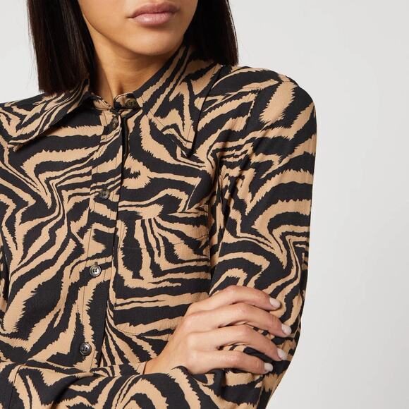 Ganni Zebra Printed Crepe Shirt Long Sleeve Button Up - 34 Tannin - Picture 5 of 5